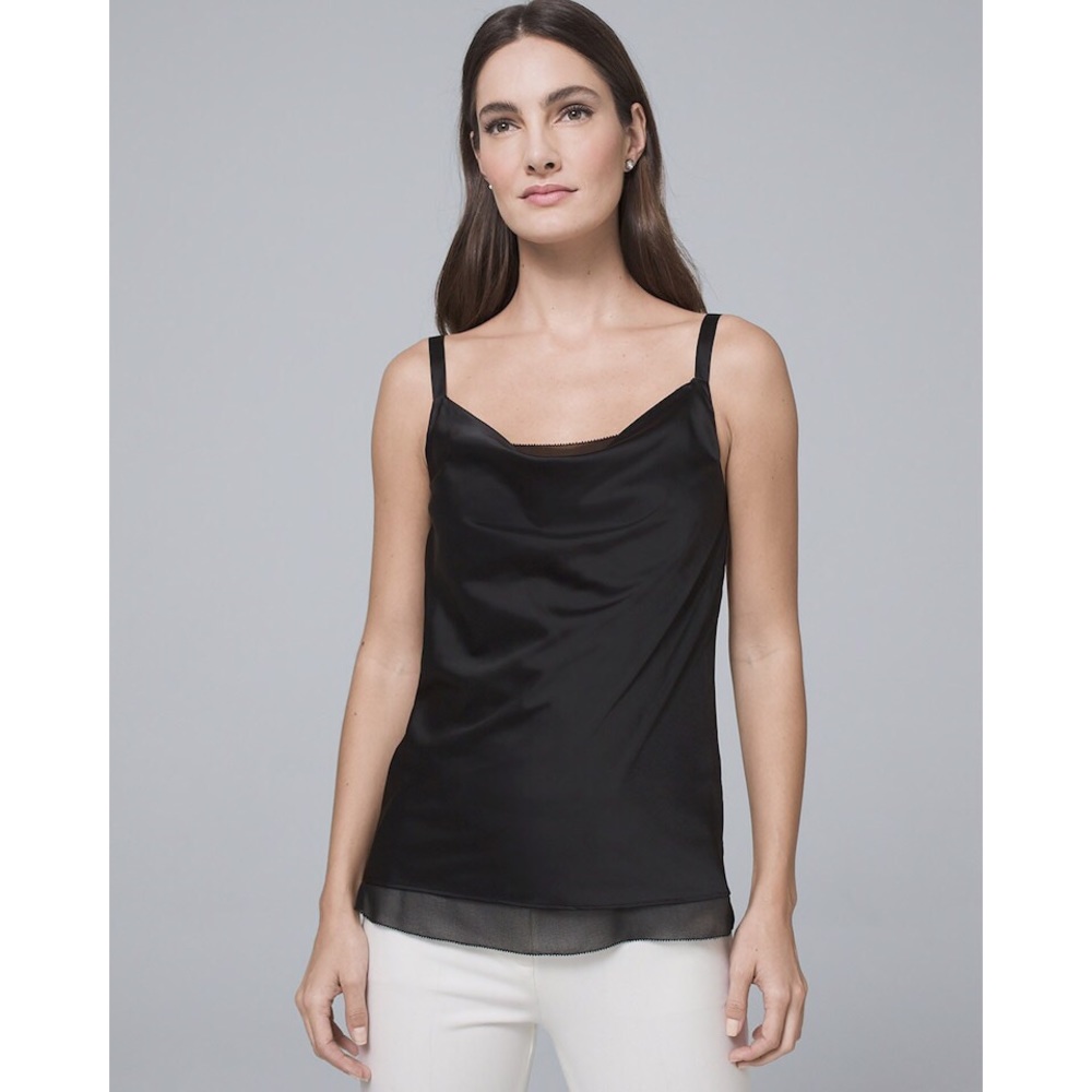 White House Black Market Black Satin Draped Neck Cami Camisole sz.XXS